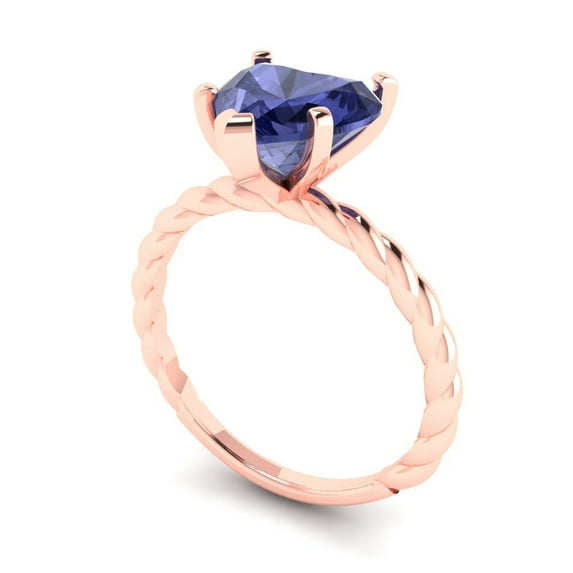2.0ct heart cut blue tanzanite 14k rose gold Bridal Wedding Engagement Promise Anniversary Ring for Women size 5