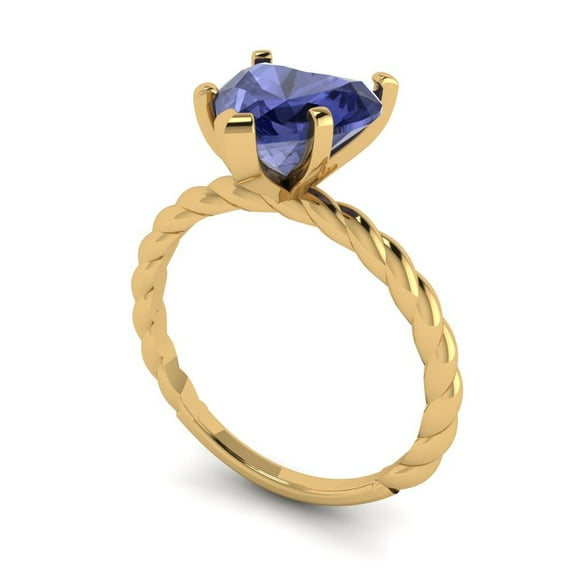2.0ct heart cut blue tanzanite 14k yellow gold Bridal Wedding Engagement Promise Anniversary Ring for Women size 8.75