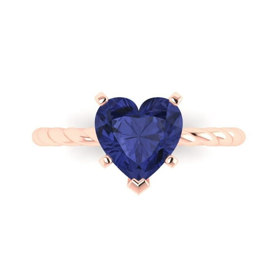 Clara Pucci 14K Rose Gold Solid Gold Tanzanite Solitaire Anniversary Ring for Women - 2 cttw Heart Cut