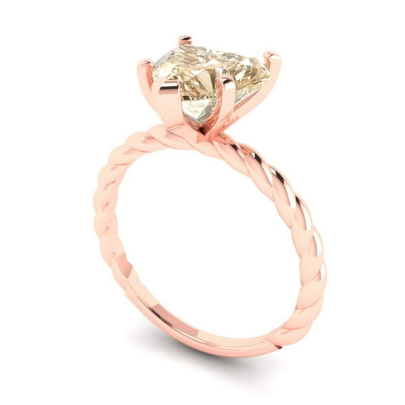 2.0ct heart cut brown natural morganite 18k rose gold Bridal Wedding Engagement Promise Anniversary Ring for Women size 10.75