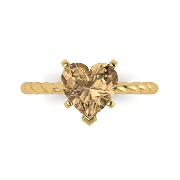 Clara Pucci 14K Yellow Gold Solid Gold Champagne Solitaire Anniversary Ring for Women - 2 cttw Heart Cut