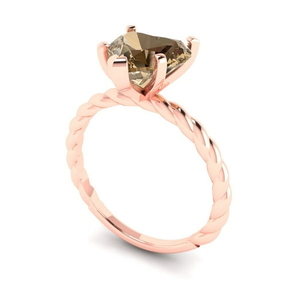 2.0ct heart cut champagne Zircon 14k rose gold Bridal Wedding Engagement Promise Anniversary Ring for Women size 10.25