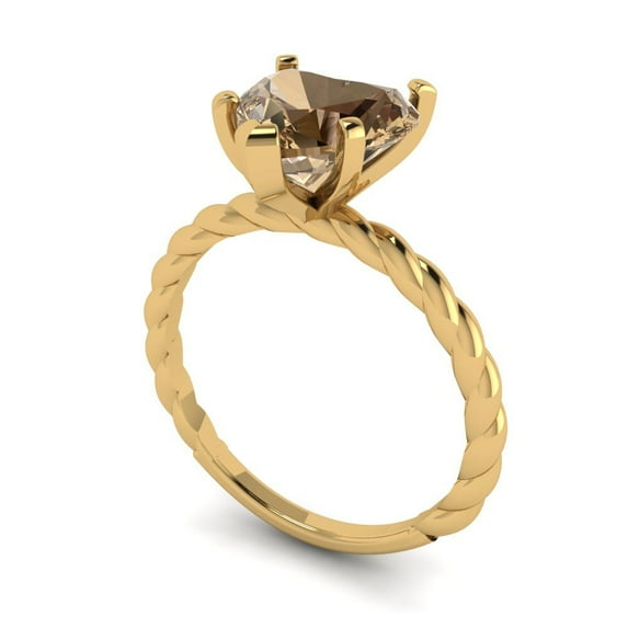2.0ct heart cut champagne Zircon 18k yellow gold Bridal Wedding Engagement Promise Anniversary Ring for Women size 4.75