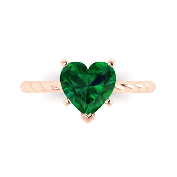 Clara Pucci 14K Rose Gold Solid Gold Emerald Solitaire Anniversary Ring for Women - 2 cttw Heart Cut