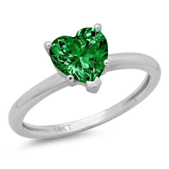 2 ct Heart Cut Simulated Emerald Solitaire 18K White Gold Womens Engagement Ring