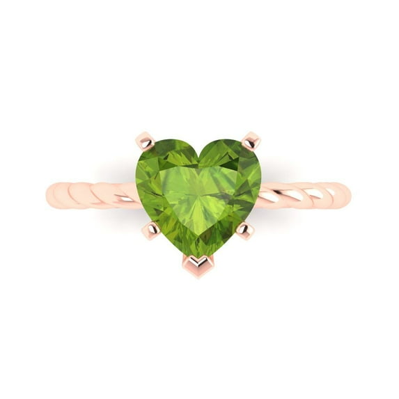 Clara Pucci 14K Rose Gold Solid Gold Peridot Solitaire Anniversary Ring for Women - 2 cttw Heart Cut
