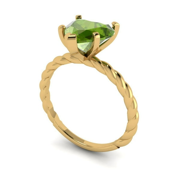 2.0ct heart cut green natural peridot 14k yellow gold Bridal Wedding Engagement Promise Anniversary Ring for Women size 5.5