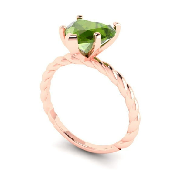 2.0ct heart cut green natural peridot 18k rose gold Bridal Wedding Engagement Promise Anniversary Ring for Women size 5
