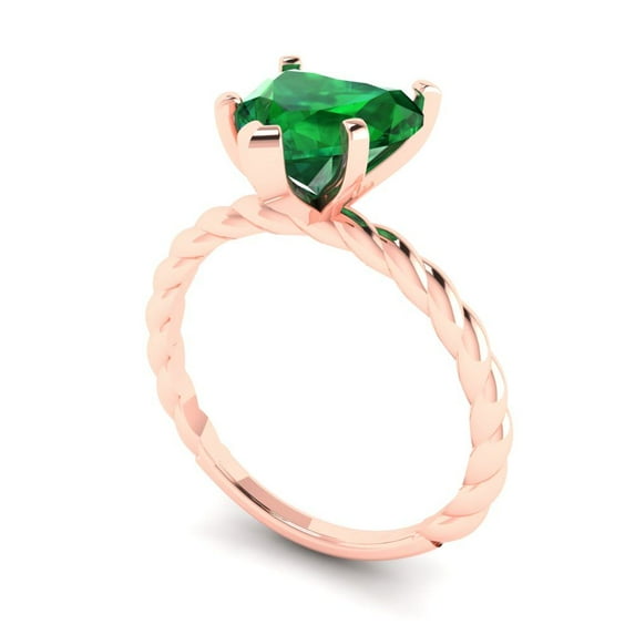 2.0ct heart cut green emerald 14k rose gold Bridal Wedding Engagement Promise Anniversary Ring for Women size 9.75