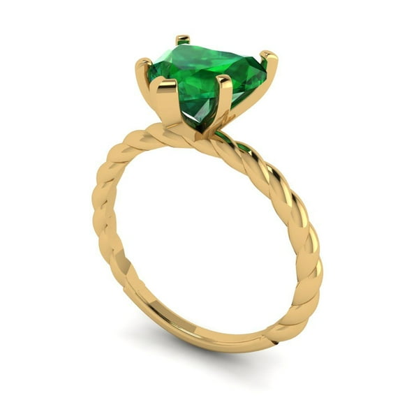 2.0ct heart cut green emerald 14k yellow gold Bridal Wedding Engagement Promise Anniversary Ring for Women size 6.5