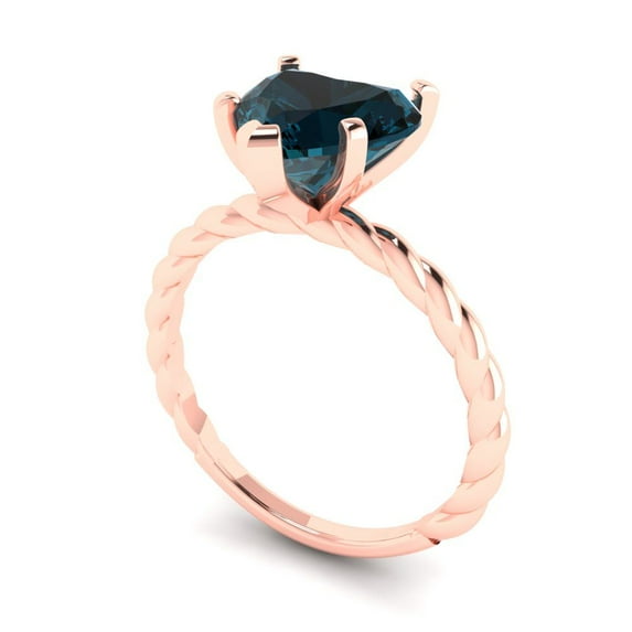 2.0ct heart cut natural london blue topaz 14k rose gold Bridal Wedding Engagement Promise Anniversary Ring for Women size 11