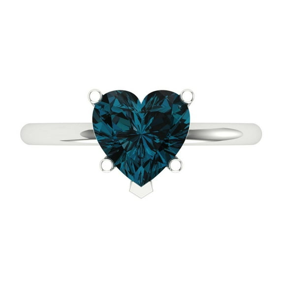 2 ct Heart Cut Natural London Blue Topaz Solitaire 14K White Gold Womens Engagement Ring
