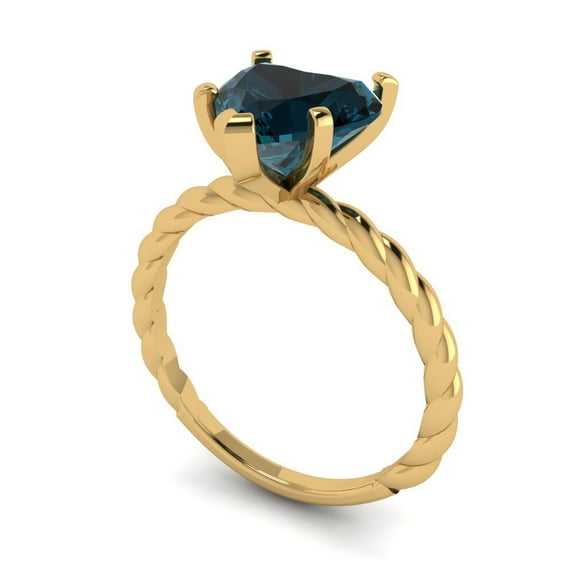 2.0ct heart cut natural london blue topaz 14k yellow gold Bridal Wedding Engagement Promise Anniversary Ring for Women size 7.25