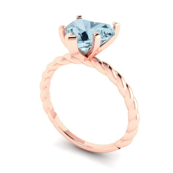 2.0ct heart cut natural swiss blue topaz 14k rose gold Bridal Wedding Engagement Promise Anniversary Ring for Women size 11