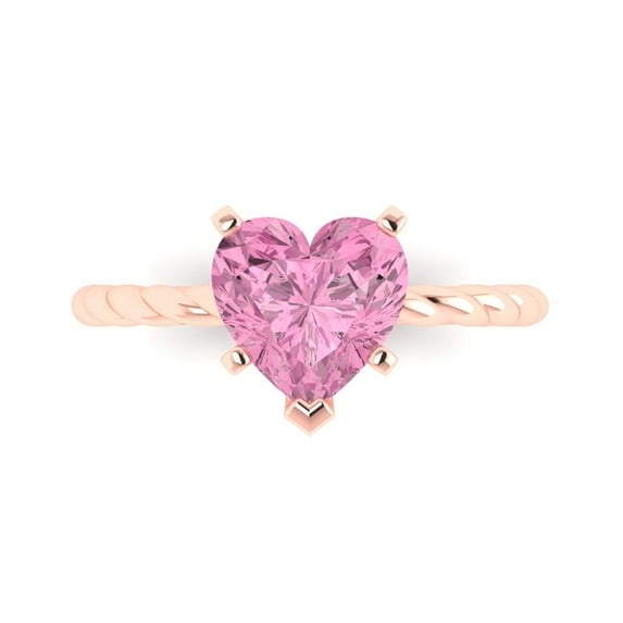 Clara Pucci 14K Rose Gold Solid Gold Pink Solitaire Anniversary Ring for Women - 2 cttw Heart Cut