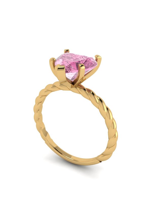 2.0ct heart cut pink Zircon 18k yellow gold Bridal Wedding Engagement Promise Anniversary Ring for Women size 7.25