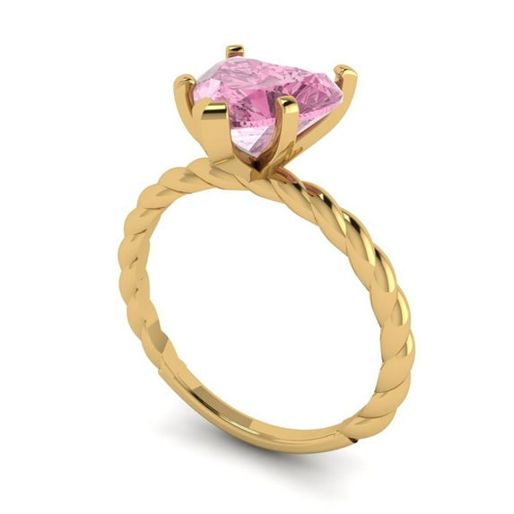 2.0ct heart cut pink Zircon 14k yellow gold Bridal Wedding Engagement Promise Anniversary Ring for Women size 5.25