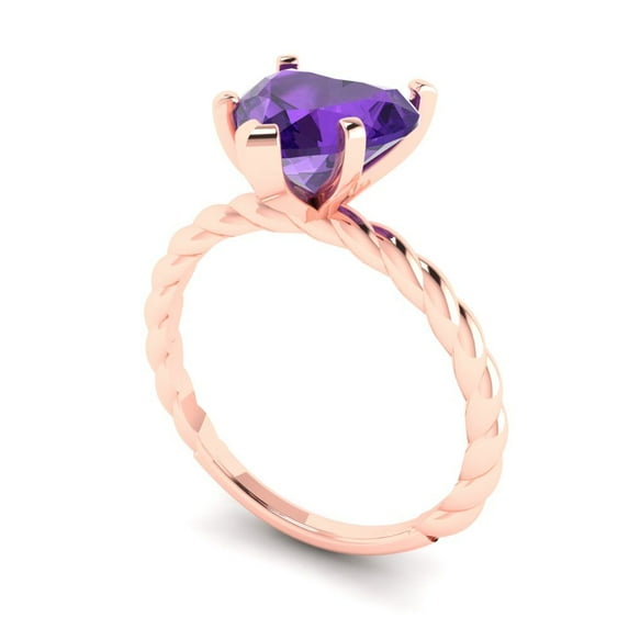 2.0ct heart cut purple natural amethyst 18k rose gold Bridal Wedding Engagement Promise Anniversary Ring for Women size 6