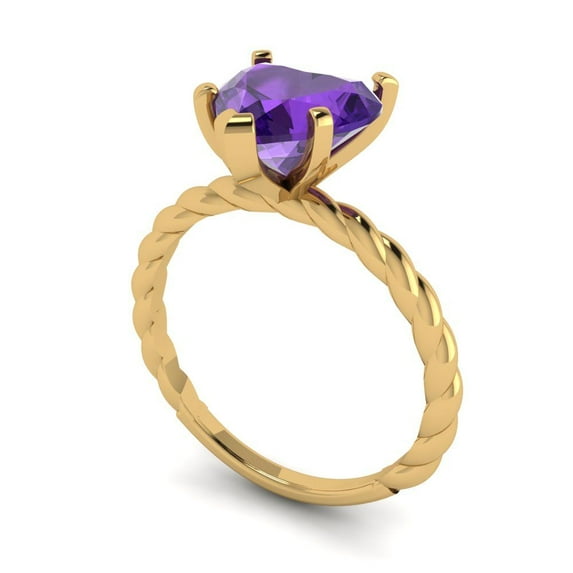 2.0ct heart cut purple natural amethyst 18k yellow gold Bridal Wedding Engagement Promise Anniversary Ring for Women size 8.25