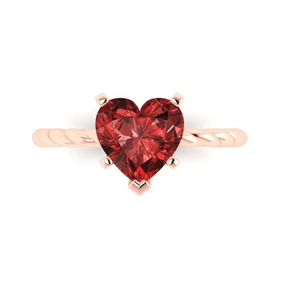 Clara Pucci 14K Rose Gold Solid Gold Garnet Solitaire Anniversary Ring for Women - 2 cttw Heart Cut