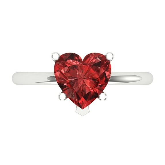 2 ctw Solitaire Anniversary Ring for Women | Heart Cut Natural Garnet | Hyperallergenic Solid 14K White Gold