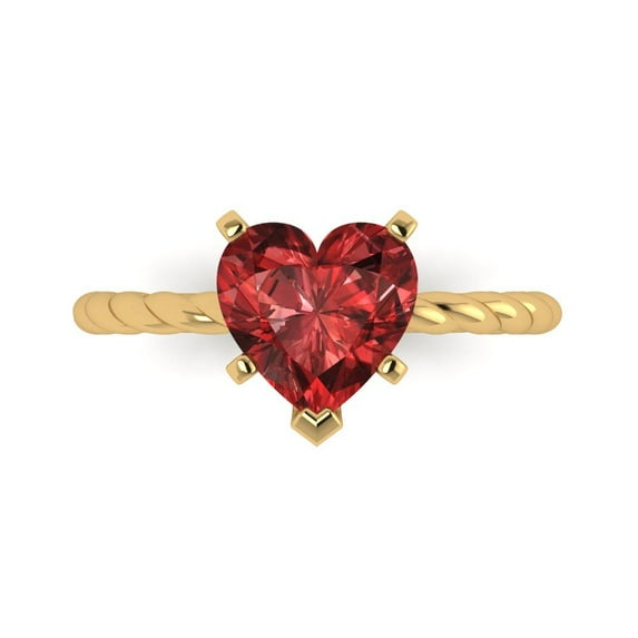 Clara Pucci 14K Yellow Gold Solid Gold Garnet Solitaire Anniversary Ring for Women - 2 cttw Heart Cut
