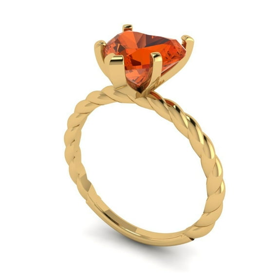 2.0ct heart cut red Zircon 18k yellow gold Bridal Wedding Engagement Promise Anniversary Ring for Women size 6