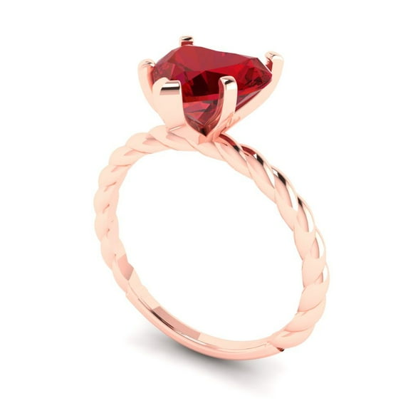 2.0ct heart cut red ruby 18k rose gold Bridal Wedding Engagement Promise Anniversary Ring for Women size 7.5
