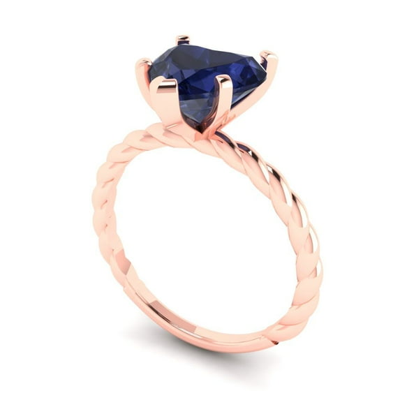 2.0ct heart cut blue sapphire 18k rose gold Bridal Wedding Engagement Promise Anniversary Ring for Women size 9