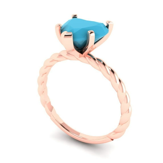 2.0ct heart cut turquoise 14k rose gold Bridal Wedding Engagement Promise Anniversary Ring for Women size 8.5
