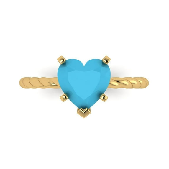 Clara Pucci 14K Yellow Gold Solid Gold Turquoise Solitaire Anniversary Ring for Women - 2 cttw Heart Cut