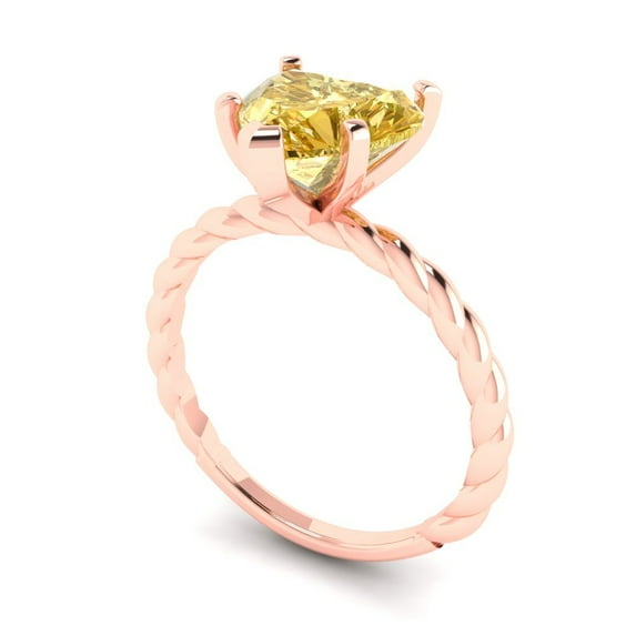 2.0ct heart cut yellow moissanite 18k rose gold Bridal Wedding Engagement Promise Anniversary Ring for Women size 7.25