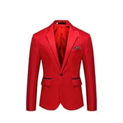 QESAI Men's Casual Blazer Jacket Slim Fit Coats Solid Blazer Lightweight One Button Suit Jacket