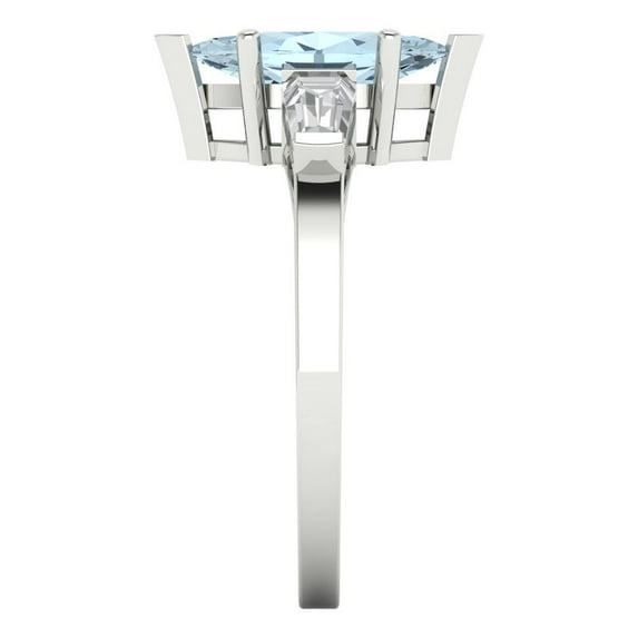 2 ct Marquise Cut Natural Aquamarine 3 Stone 18K White Gold Womens Engagement Ring