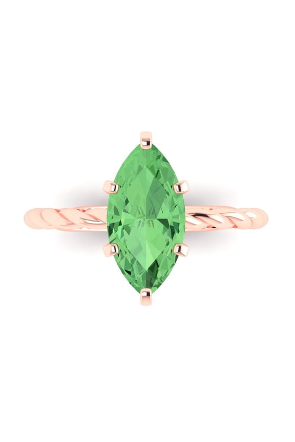 2 ctw Solitaire Anniversary Ring for Women | Marquise Cut Simulated Green Diamond | Hyperallergenic Solid 14K Rose Gold