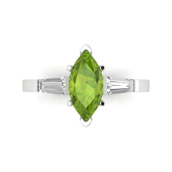 2 ctw 3 Stone Anniversary Ring for Women | Marquise Cut Natural Peridot | Hyperallergenic Solid 14K White Gold