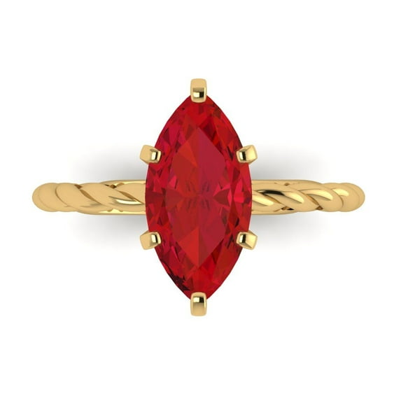 2 ctw Solitaire Anniversary Ring for Women | Marquise Cut Simulated Ruby | Hyperallergenic Solid 14K Yellow Gold
