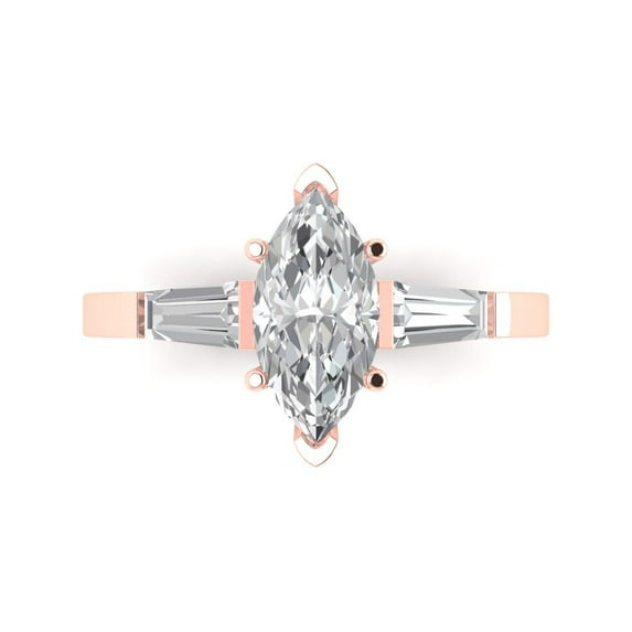 Clara Pucci 14K Rose Gold Solid Gold WhiteSapphire Three-Stone Anniversary Ring for Women - 2 cttw Marquise Cut
