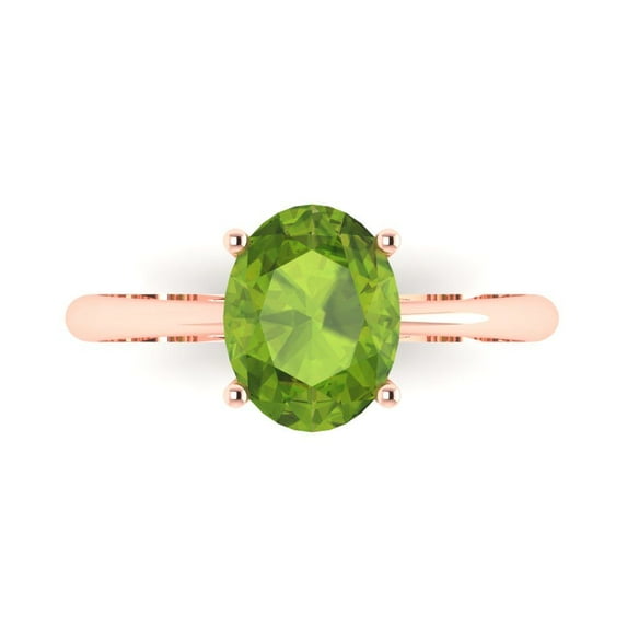 Clara Pucci 14K Rose Gold Solid Gold Peridot Solitaire Anniversary Ring for Women - 2 cttw Oval Cut