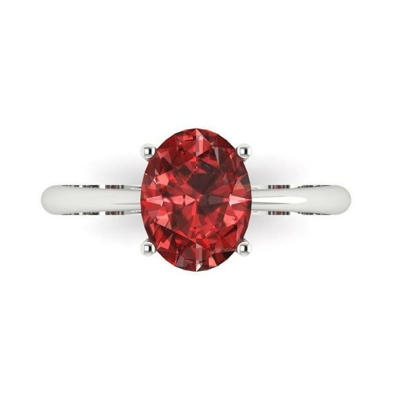 Clara Pucci 14K White Gold Solid Gold Garnet Solitaire Anniversary Ring for Women - 2 cttw Oval Cut