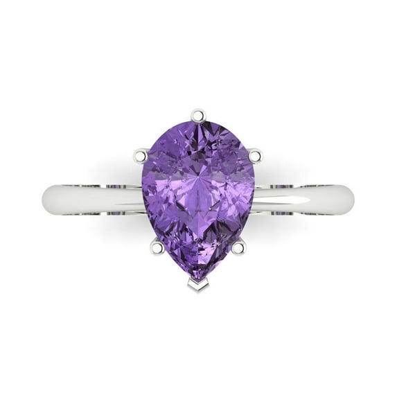 2 ctw Solitaire Anniversary Ring for Women | Pear Cut Simulated Alexandrite | Hyperallergenic Solid 18K White Gold