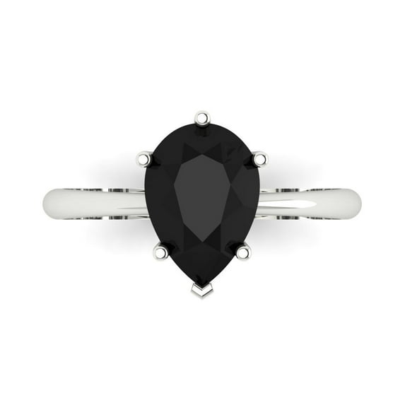 2 ctw Solitaire Anniversary Ring for Women | Pear Cut Natural Onyx | Hyperallergenic Solid 14K White Gold