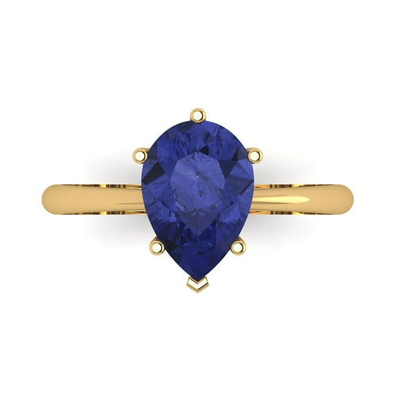 2 ctw Solitaire Anniversary Ring for Women | Pear Cut Simulated Tanzanite | Hyperallergenic Solid 18K Yellow Gold