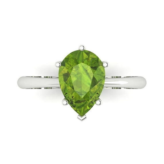 2 ct Pear Cut Natural Peridot Solitaire 18K White Gold Womens Engagement Ring