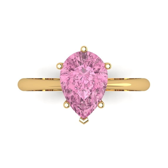 Clara Pucci 14K Yellow Gold Solid Gold Pink Solitaire Anniversary Ring for Women - 2 cttw Pear Cut