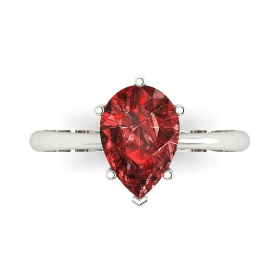 2 ctw Solitaire Anniversary Ring for Women | Pear Cut Natural Garnet | Hyperallergenic Solid 18K White Gold
