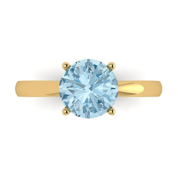2 ctw Solitaire Anniversary Ring for Women | Round Cut Natural Aquamarine | Hyperallergenic Solid 18K Yellow Gold