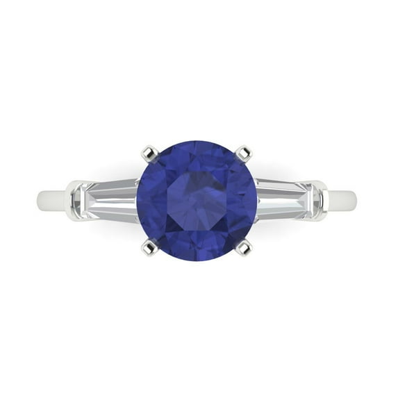 Clara Pucci 14K White Gold Solid Gold Tanzanite Three-Stone Anniversary Ring for Women - 2 cttw Round Cut