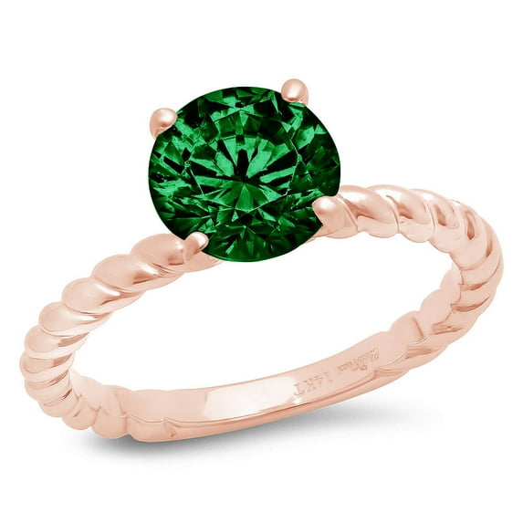 2 ct Round Cut Simulated Emerald Solitaire 18K Rose Gold Womens Engagement Ring