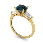 CLARA PUCCI 2.0ct round cut natural london blue topaz 18k yellow gold 3 stone Bridal Wedding Engagement Promise Anniversary Ring for Women size 4.25